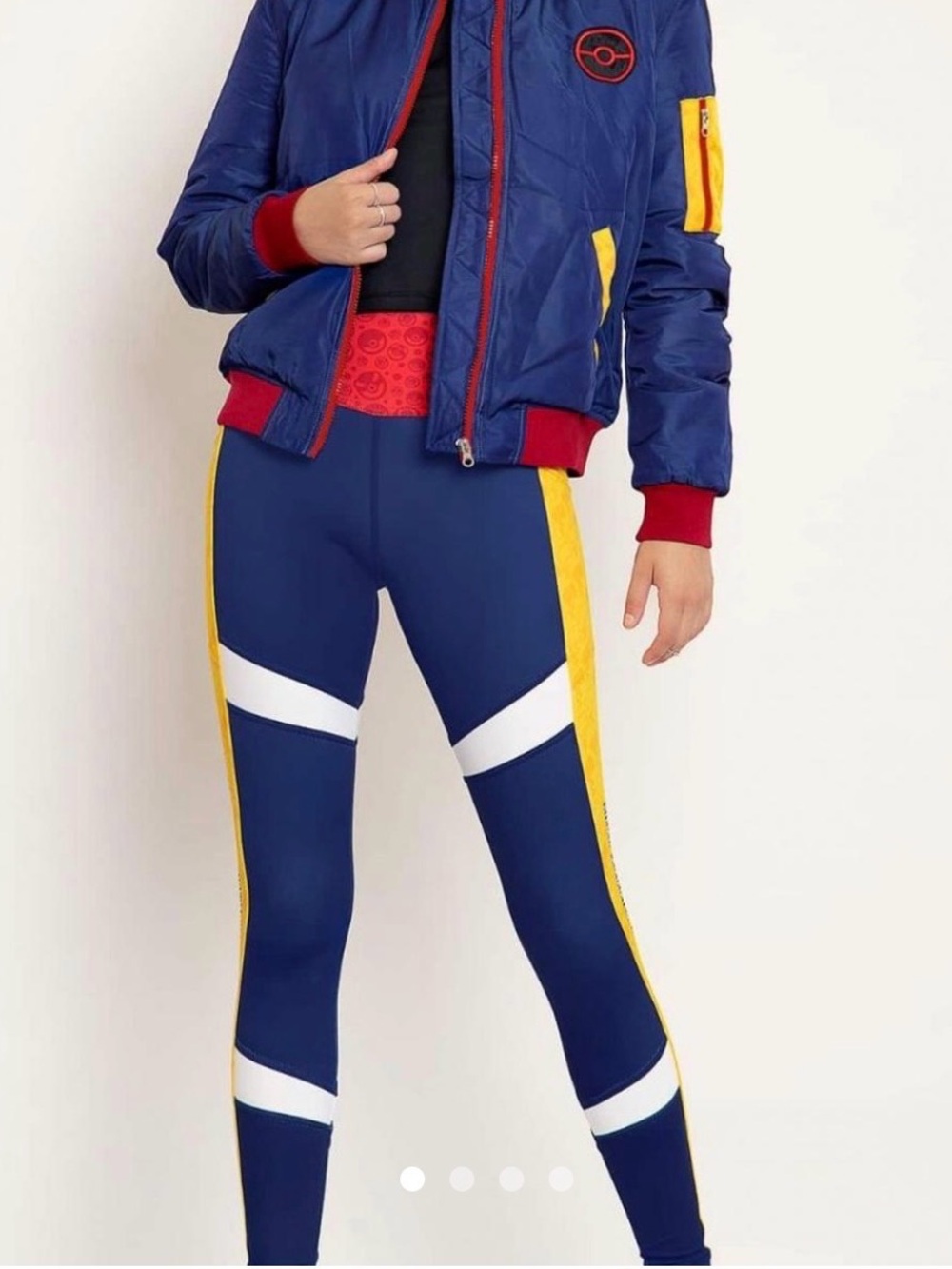 Blackmilk Navy Leggings with Yellow Stripes & Red Waistband